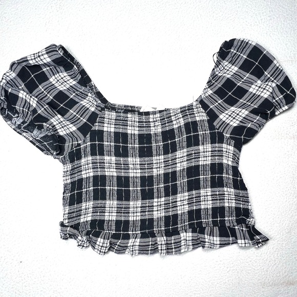 Womens Crop Top M Coquette Babydoll Boho Fairy Smocking Goth Plaid Y2K Pink Rose - Picture 1 of 7